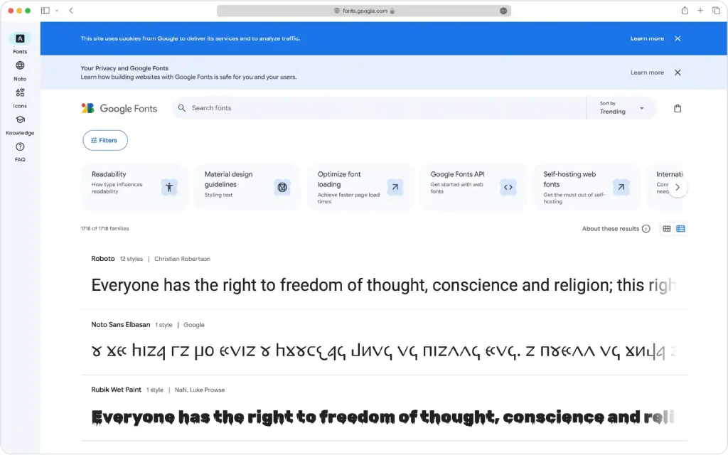 Google fonts, portal de tipografías gratis