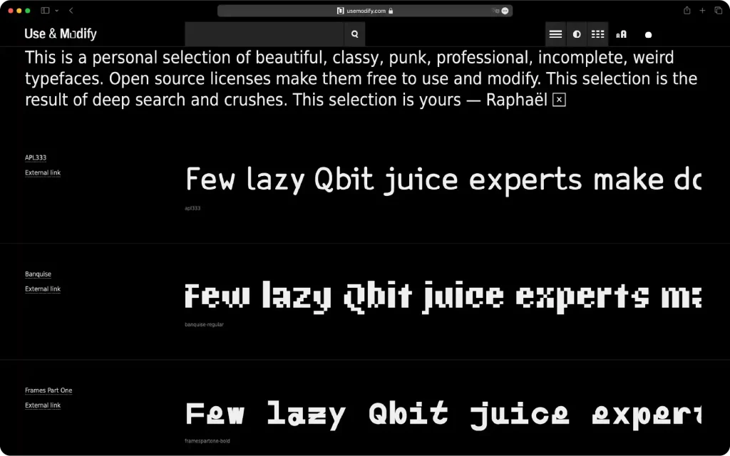 Use & Modify, también incluye tipografías gratis